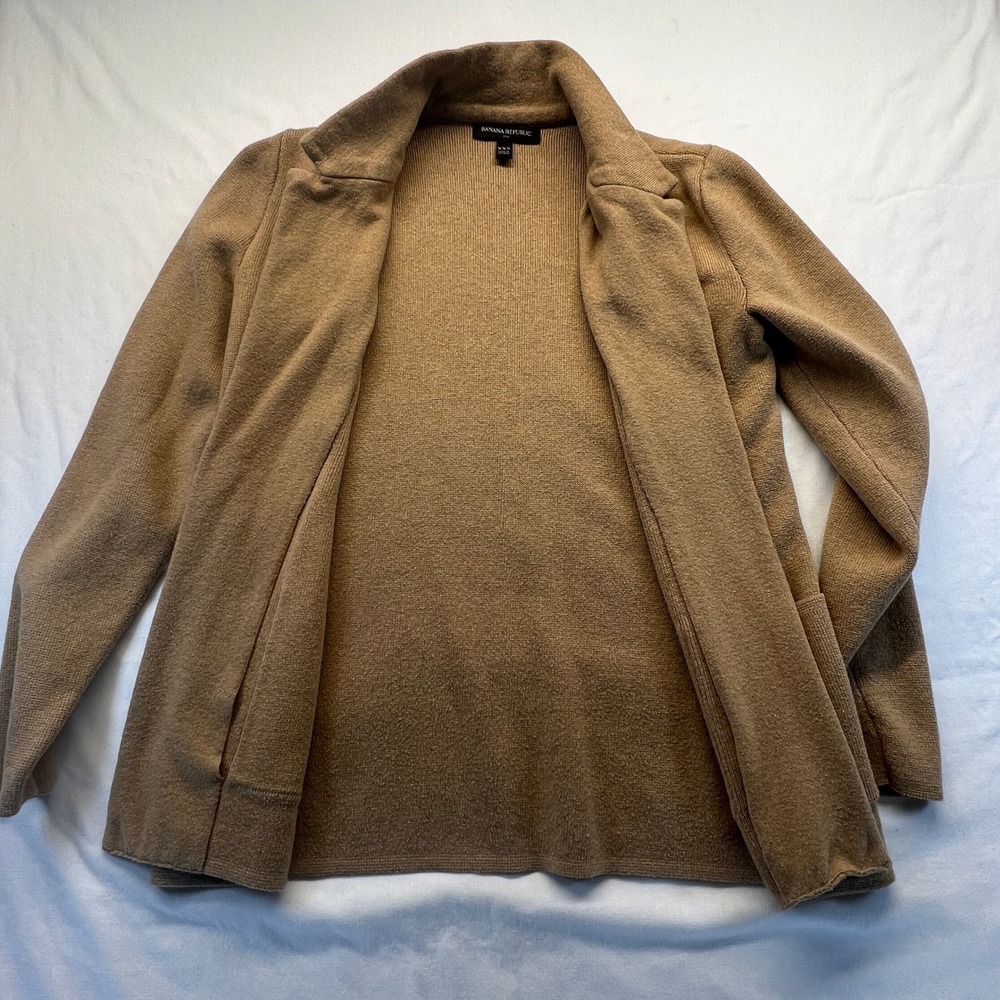 Banana Republic Women's XXS Tan Knit Collarless Open Front Cardigan Blazer - Picture 4 of 16